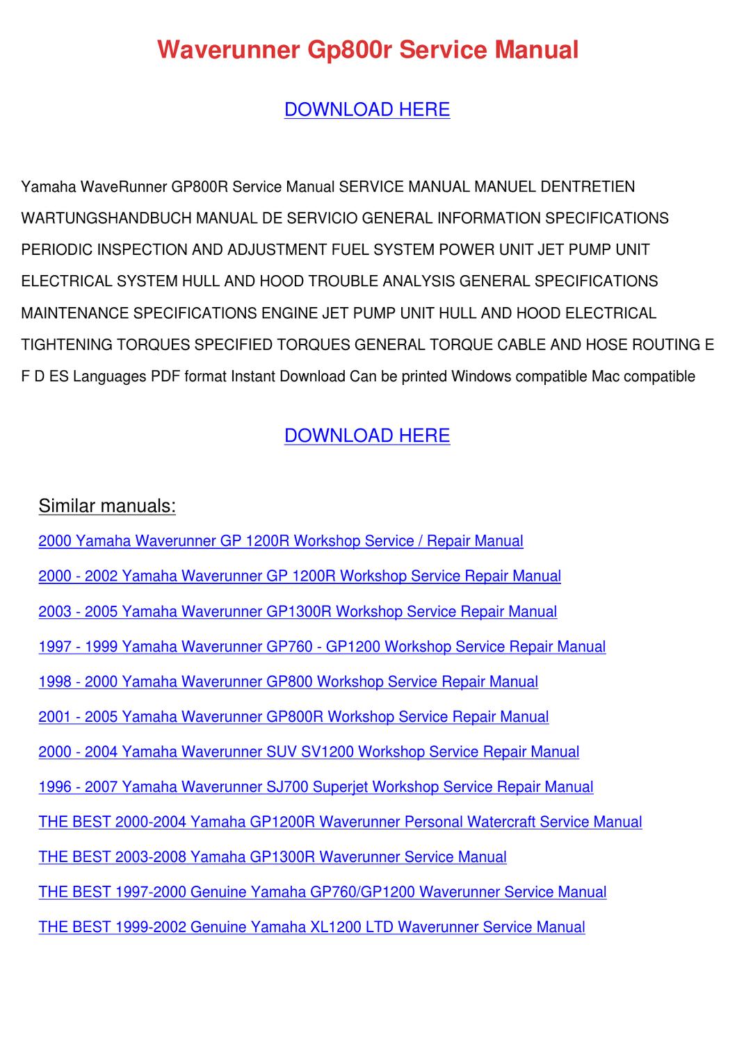 1997 Yamaha Waverunner Owners Manual